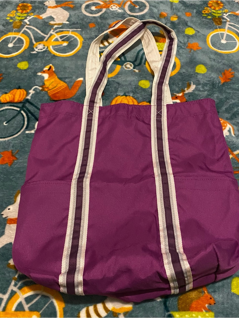 Purple Polka Dot Y2K Tote/Gym/Diaper Bag w/ White and Silver Stripes & Pockets
